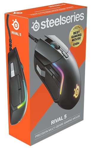 SteelSeries Rival 5 - Gaming Mouse – FPS, MOBA, MMO, Battle Royale – 18,000 CPI TrueMove Air Optical Sensor – 9 Programmable Buttons – 85 g Competitive Weight, Black