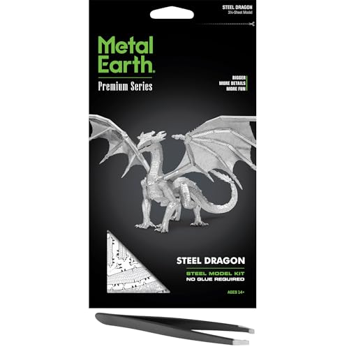 Fascinations Metal Earth Premium Steel Dragon 3D Metal Model Kit Bundle with Tweezers