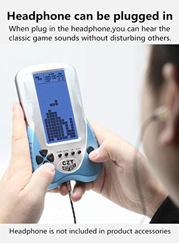 CZT Retro Brick Game Console Big Blue Backlight Screen Built-in 23 Games Tank Battle/Racing Can plug Headphone Nostalgic Puzzle Pocket Handheld Porable Machine Children's toys (Blue)