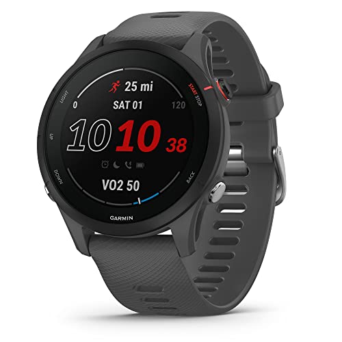 Garmin Forerunner 255 Easy to Use Lightweight GPS Running Smartwatch, Advanced Training and Recovery Insights,Safety and Tracking Features included, Up to 12 days Battery Life, Slate Grey