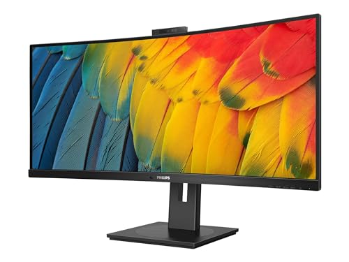 PHILIPS 34B1U5600CH - 34 Inch WQHD Curved Monitor, 120Hz, VA, 4ms, WebCam, KVM, MultiView, RJ-45 to USB-C, height Adjust (3440 x 1440 @ 120Hz, HDMI 2.0 / DP 1.4 / USB-C PD 100W)