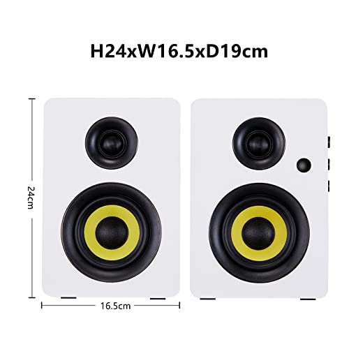 Sanyun SW206 80W Active Dual-Mode Bookshelf Speakers, 4inch Studio Monitor and HiFi Mode, Optical Coaxial TRS Aux Bluetooth 5.0 USB with 24bit DAC, for Home Music System Turntable TV PC Desktop, White