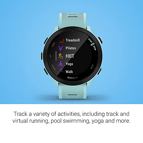 Garmin Forerunner 55 Easy to Use Lightweigh GPS Running Smartwatch, Running and Training Guidance, Safety and Tracking Features included, Aqua