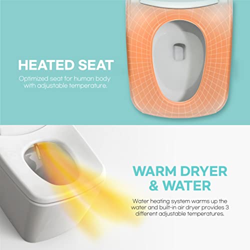 VOVO STYLEMENT TCB-090SA Smart Bidet Toilet for bathrooms, Elongated One Piece Toilet with Auto Open/Close Lid, Auto Dual Flush, Heated Seat, UV LED Made in Korea - Floor Drain