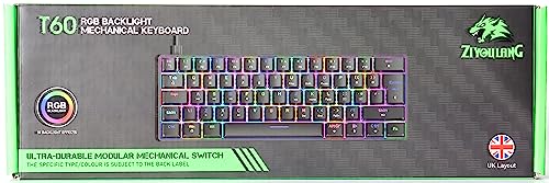 UK Layout 60% Percent Gaming Mechanical Keyboard, 62-Key Ultra-Compact Brown Switches Wired Office Mixed-Colored Keyboard with ABS keycaps, 19 RGB Backlight Modes for Computer/Laptop-milkshake