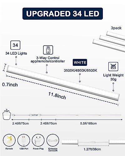 MATICOD Under Cupboard Kitchen Lights, Dimmable White Wardrobe Lights Under Cabinet Kitchen Lights with Bluetooth Smart APP Remote Control, Under Counter Lights Cupboard Lights Under Cabinet Lights