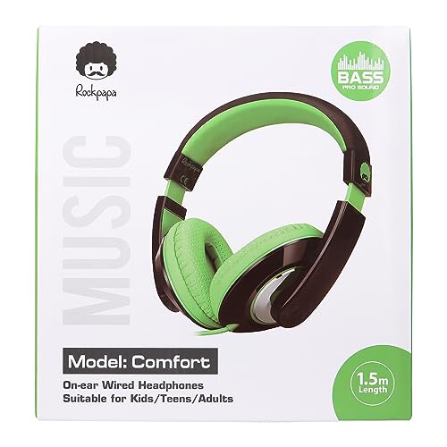 Rockpapa Comfort Kids Headphones, Over Ear Headphones Wired, Childrens Headphones with Adjustable Headband, Stereo Sound, Wired Headphones for Kids Girls Teens Adults (Green)