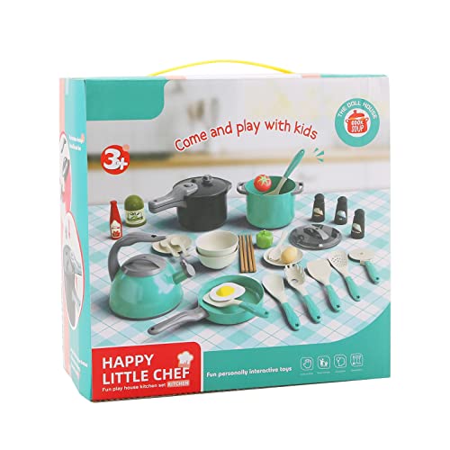 32pcs Kitchen Toys Set, Children Role Play Kitchen Pretend Toys, Cookware Cooking Utensils Pan Toys Kit, Kitchen Accessories Cooking Pots and Pans, Great Gifts for Boys Girls 3 4 5 6 Years Old Green