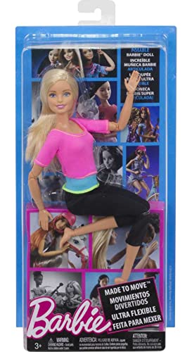 Barbie Made To Move Doll, Ultra-Posable, 22 Points To Bend, Black Leggings, Color-Blocked Top, Long Blond Hair, DHL82 - Amazon Exclusive