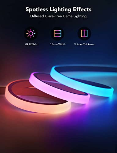 Govee RGBIC Gaming Lights, 3M Neon Rope Lights Soft Lighting for Gaming Desk, LED Strip Lights Syncing with Razer Chroma, Smart App Control, Support Cutting, Music Sync, Adapter (Only 2.4G Wi-Fi)