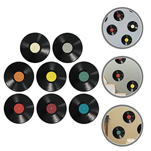 USHOBE 8Pcs Vintage Vinyl Records Decors Rock and Roll Party Decorations Fake Cd Wall Art Sticker Musical Notes Party Favors