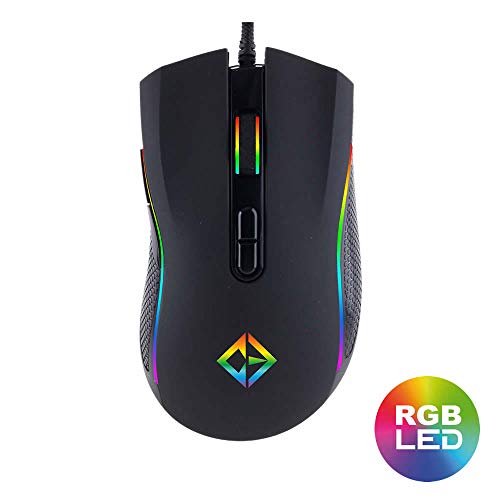 Combrite Gaming Mouse USB Wired, Rainbow LED Light, 7 Programmable Buttons, Chroma RGB Backlit, 4800 DPI Adjustable, Comfortable Grip Ergonomic Optical PC Computer Gaming Mice, Black