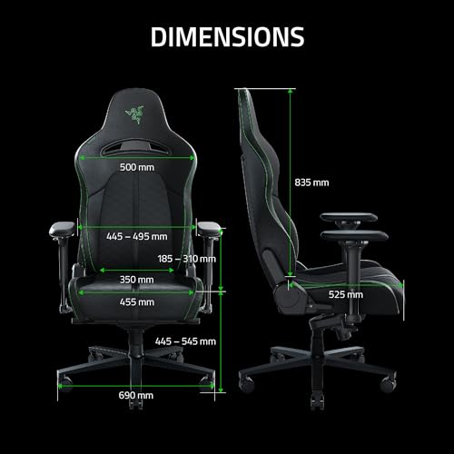 Razer Enki - Gaming chair with Integrated Lumbar Support (Desk/Office Chair, Multi-Layer Synthetic Leather, Foam Padding, Head Cushion, Height Adjustable) Green