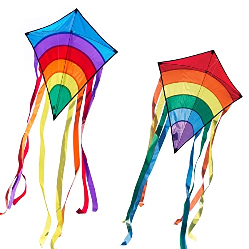 CIM Kite Set - Rainbow Eddy [2 Pcs blue/red] – single line kite for children from the age of 3 years up - 65x74cm - incl. 80m kite string and 8x105cm striped tails