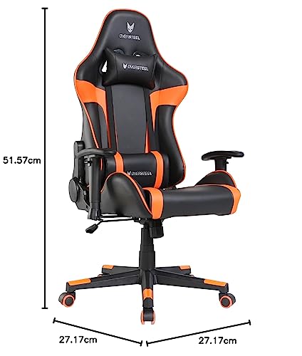 Oversteel - ULTIMET Professional Gaming Chair Leatherette, 2D Armrests, Height Adjustable, Reclining Backrest 180º, Gas Piston Class 3, Up to 120Kg, Orange