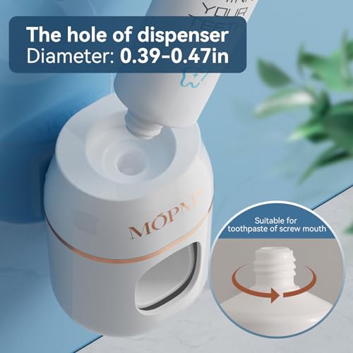 MOPMS Upgraded Toothpaste Dispenser Automatic Wall Toothbrush Holder for Bathroom Hanging Toothpaste Squeezer for Kids and Adult (White & Rose Gold-1Pcs)