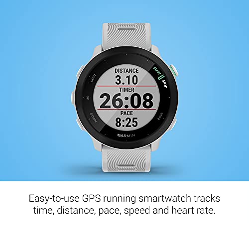 Garmin Forerunner 55 Easy to Use Lightweigh GPS Running Smartwatch, Running and Training Guidance, Safety and Tracking Features included, White