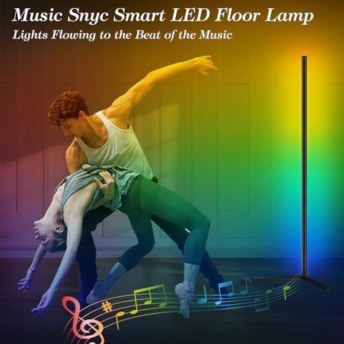 Corner Floor Lamp, 165cm Smart RGB LED Floor Lamp with App Remote Control, Music Sync, DIY Mode, Timer, 16 Million Colour Changing Standing Lamp, Dimmable Modern Mood Lighting for Living Room, Bedroom