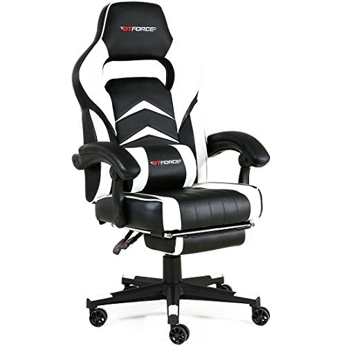 GTFORCE TURBO RECLINING SPORTS RACING GAMING OFFICE DESK PC CAR FAUX LEATHER CHAIR (White)