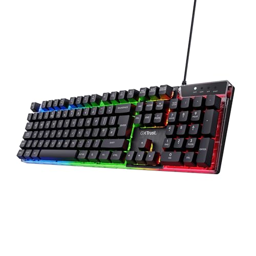 Trust Gaming GXT 835 Azor Gaming Keyboard with QWERTY UK Layout, LED Lighting, Game Mode, 12 Multimedia Keys, Anti-ghosting, Membrane Wired USB Keyboard for PC, Computer, Laptop - Black