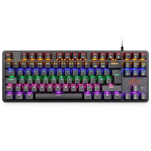Rii Mechanical Gaming keyboard, RK908 60% Mechanical Keyboard(9 Backlight Modes) Blue Switches with 7 Color 88 Keys for PC Windows Mac keyboard-UK Layout