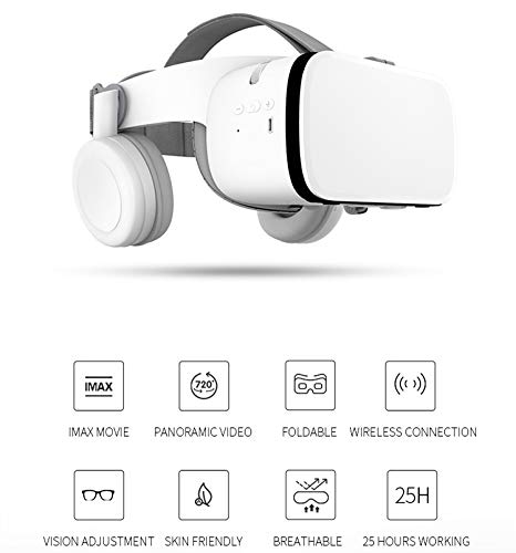 VR Set Virtual Reality VR for Phone, Wireless Bluetooth VR Headset VR Goggles 110°FOV, Support 4.7-6.2" Cellphone Compatible for Android iOS iPhone 13 12 11 Pro Mini X R S Samsung Phones (White)