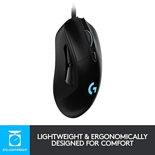 Logitech G403 HERO Wired Gaming Mouse, HERO 25K Sensor, 25,600 DPI, RGB Backlit Keys, Adjustable Weights, 6 Programmable Buttons, On-Board Memory, PC/Mac - Black