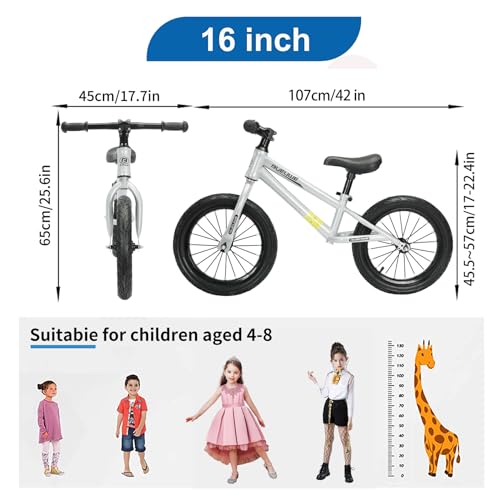 Bueuwe 16 inch Balance Bike for 4 5 6 7 8 9 Year Old Boys Girls - Large No pedal bike for Age 3+ Kids Toys Birthday Gift,Yellow,Blue,Silver Color