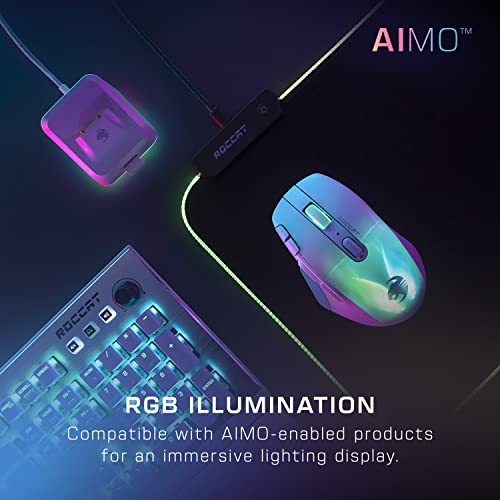 Roccat Kone XP Air – Wireless Gaming Mouse, 19K DPI Optical Sensor, 100h Battery, Charging Dock, AIMO RGB Lighting, White