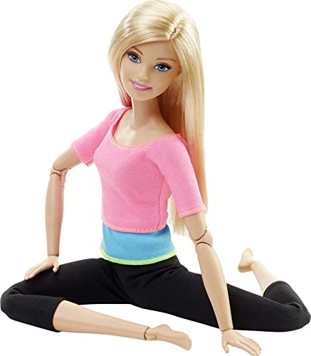 Barbie Made To Move Doll, Ultra-Posable, 22 Points To Bend, Black Leggings, Color-Blocked Top, Long Blond Hair, DHL82 - Amazon Exclusive