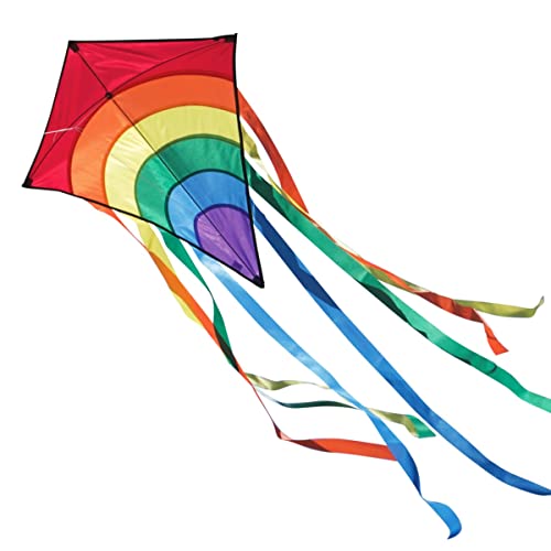 CIM Kite - Rainbow Eddy – single line kite for children from the age of 3 years up - 65x74cm - incl. kite string and 8x105cm striped tails (Red)