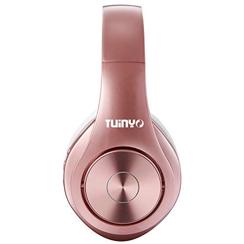 TUINYO Bluetooth Headphones Wireless, Over Ear Stereo Wireless Headset 40H Playtime with deep bass, Soft Memory-Protein Earmuffs, Built-in Mic Wired Mode PC/Cell Phones/TV- Rose Gold