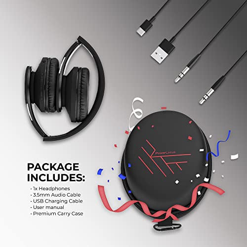 PowerLocus Bluetooth Headphones Over Ear, Wireless Headphones, Foldable Headphone with Hi-Fi Stereo, Built-in Microphone, Soft Earmuffs, Micro SD, Wireless and Wired Headphone for iPhone/iPad/PC/TV