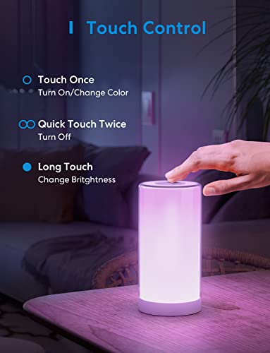 meross Smart Lamp Bedside, WiFi Lamp Support Apple HomeKit Alexa Google Assistant SmartThings, RGBWW Touch Lamp Dimmable Multicolour Voice Remote App Control (2.4GHz Only)