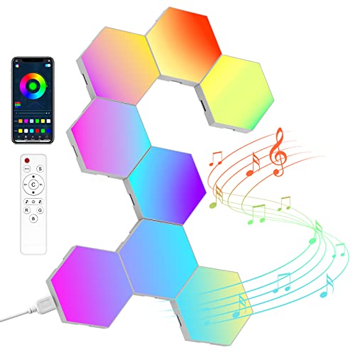 Kangtaixin Hexagon LED Lights — 8 Pack Hex Wall Light RGB Gaming Panels Hexagonal Smart Lighting Panel Sync to Music for Room Bar Gaming Setup Bedroom