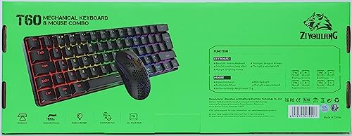 T60 UK Layout 60% Mechanical Keyboard and Mouse Set, Compact 62 Keys Mini Wired Gaming Keyboard 19 Rainbow Backlit + 6400DPI RGB Ultra-Light PC Gaming Mice + Mouse Pad For Laptop/MAC-Black/Red Switch