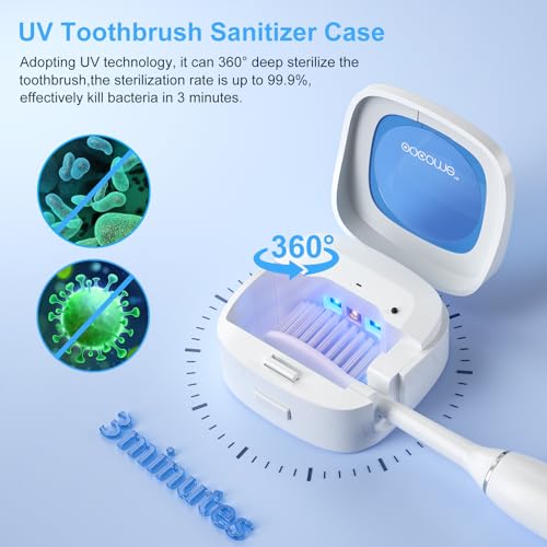 OOCOME Portable Deep UV Toothbrush Sanitizer Case Toothbrush Sanitizer Holder Toothbrush Sterilizer Organizer Case Toothbrush Cleaner Holder with Sticker free Punching for Travel and Family Use