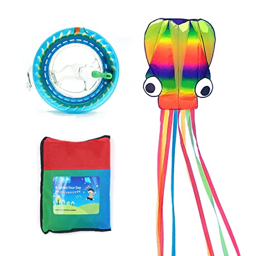 9KM DWLIFE Octopus Kite with Kite Reel Winder for Children and Adults, 5M Large Rainbow Kids Kite,Flying Toys with Long Colorful Tail for Outdoor Beach Trip