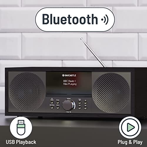 Bluetooth DAB+ Radio & CD Player | Mains Powered 60 Watt Stereo Hifi System for Home | Inbuilt Speakers, LED Display | Dual Alarm, 20 Presets & FM | USB, MP3, AUX | Remote Control | OAKCASTLE DAB500