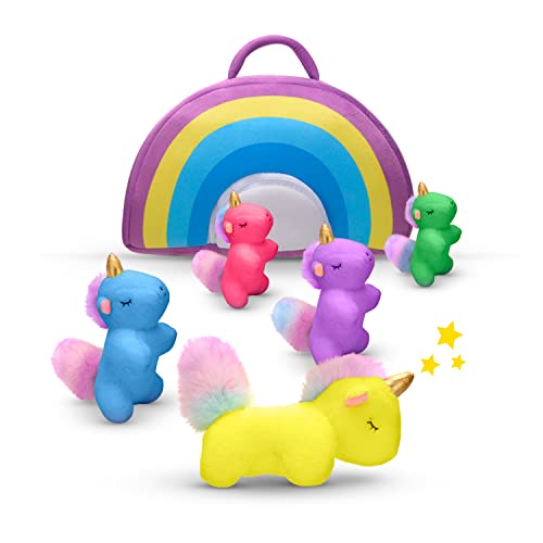 Unicorn Stuffed Plush Soft Animals Toys for Girls and Boys with Rainbow Bag Cute Animal Baby Toy Set for Kids age 4-8 with Surprise Egg Travel Size Christmas