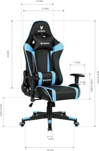 Oversteel - ULTIMET Professional Gaming Chair Leatherette, 2D Armrests, Height Adjustable, Reclining Backrest 180º, Gas Piston Class 3, Up to 120Kg, Blue