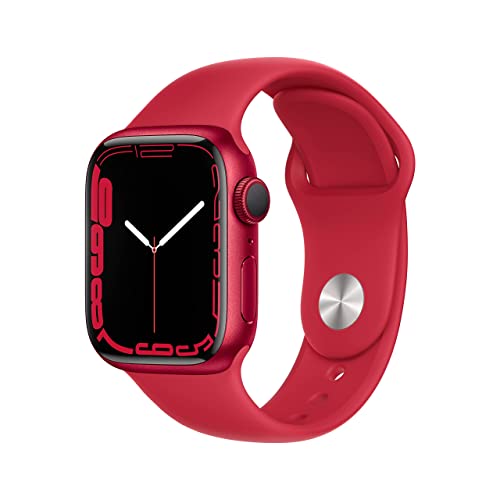 Apple Watch Series 7 (GPS, 41mm) - Red Aluminium Case with Red Sport Band (Renewed)