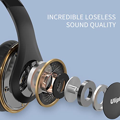 Uliptz Wireless Headphones Over Ear, 65 Hrs Playtime Bluetooth Headphones, 6 EQ Modes Foldable Lightweight Headphones Wireless, Foldable Bluetooth 5.3 Headphones for Travel/Office/PC (Black)