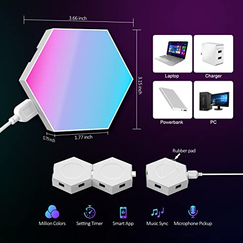 Kangtaixin Hexagon LED Lights — 8 Pack Hex Wall Light RGB Gaming Panels Hexagonal Smart Lighting Panel Sync to Music for Room Bar Gaming Setup Bedroom