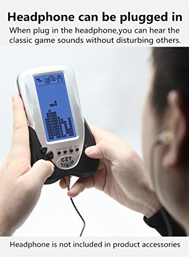 CZT Retro Brick Game Console Big Blue Backlight Screen Built-in 23 Games Tank Battle/Racing Can plug Headphone Nostalgic Puzzle Pocket Handheld Porable Machine Children's toys (Black)