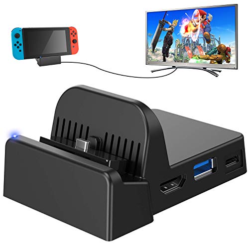 Switch TV Dock, Ponkor Portable Charging Stand for Nintendo Switch,Compact Switch to HDMI Adapter,Mini Switch Docking Station with Extra USB 3.0 Port, Replacement Charging Dock for Nintendo Switch