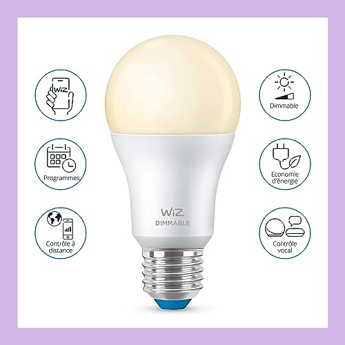 WiZ Dimmable [E27 Edison Screw] Smart Connected WiFi Light Bulb. 60W Warm White Light, App Control for Home Indoor Lighting, Livingroom, Bedroom.