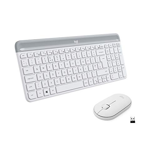 Logitech MK470 Slim Wireless Keyboard & Mouse Combo for Windows, 2.4GHz USB Unifying USB-Receiver, Low Profile, Whisper-Quiet, Long Battery Life, Optical Mouse, PC/Laptop, QWERTY UK Layout - White