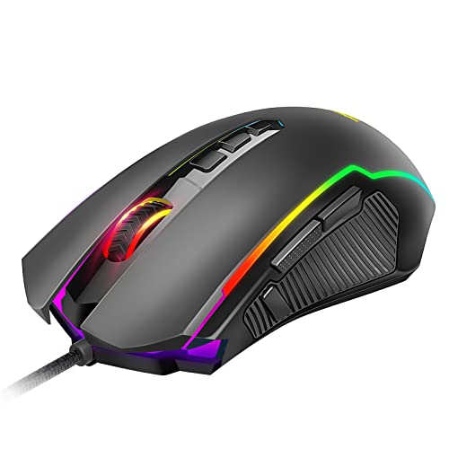 Redragon Gaming Mouse, RGB Gaming Mouse Wired with 9 Programmable Macro Buttons, Chroma RGB Backlit, 8000 DPI Adjustable, PC Gaming Mice with Fire Button for Windows/Mac, Black, M910-K