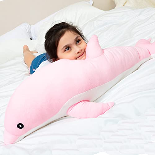 Kekeso Dolphin Plush Toys Lovely Stuffed Soft Animal Hugging Pillow Dolphin Dolls for Children Girls Sleeping Cushion Gift (70cm/27.55inch, Pink)